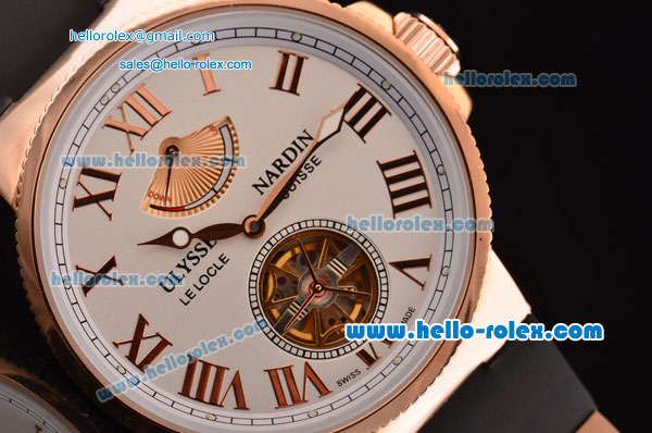 Ulysse Nardin Marine Chronometer Manufacture Power Reserve Asia ST25 Automatic Rose Gold Case with Black Rubber Strap White Dial Roman Markers - Click Image to Close